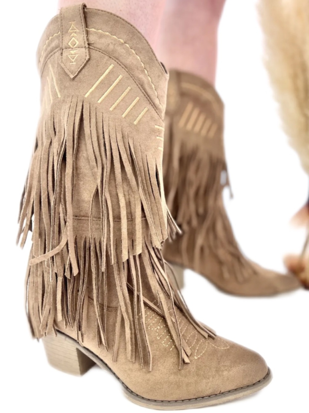 . Pierre Dumas Taupe Fringe Cowgirl Heeled Western/Country Boots